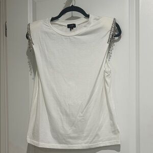 Elegant White Sleeveless Top with Silver Details